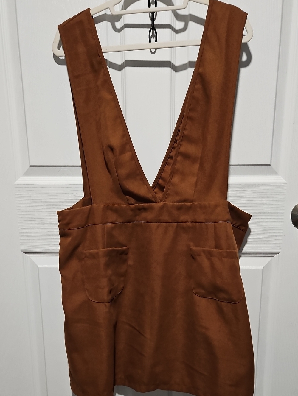 Women’s Brown Suspender Skirt Jumper - Casual Pocket Detail